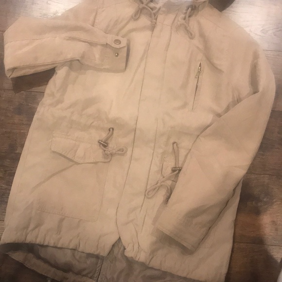  Khaki Peach Skin Hooded Utility Jacket - Picture 2 of 4